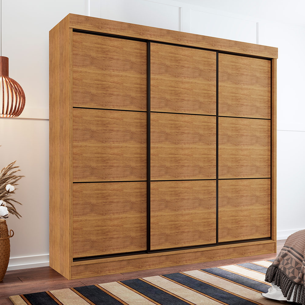 Guarda Roupa Casal 3 Portas de Correr 8 Gavetas Tókio Cedro - Saga Decor