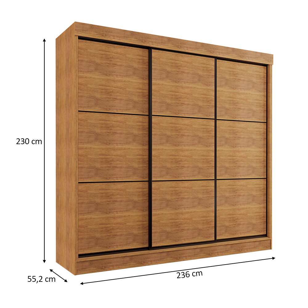 Guarda Roupa Casal 3 Portas de Correr 8 Gavetas Tókio Cedro - Saga Decor