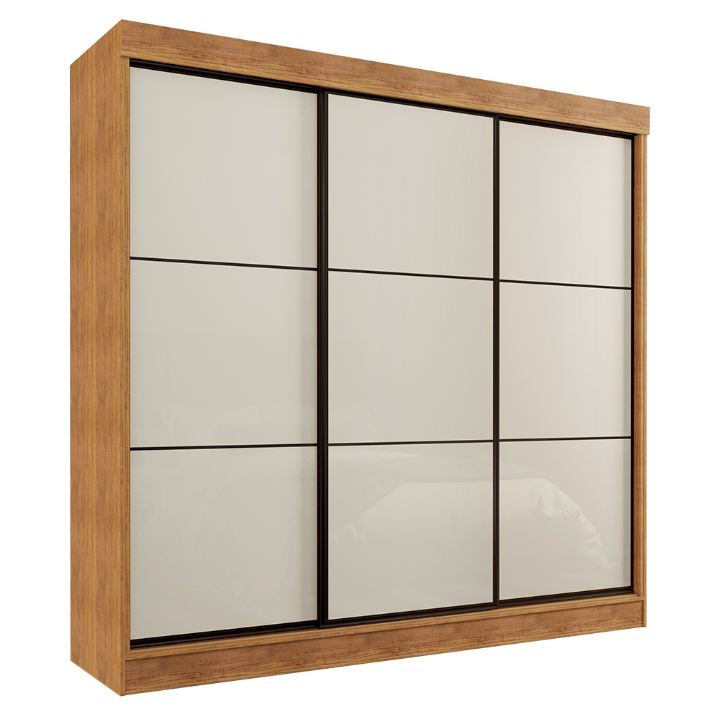 Guarda Roupa Casal 3 Portas de Correr 8 Gavetas Tókio Cedro Areia - Saga Decor