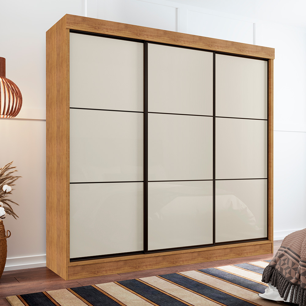 Guarda Roupa Casal 3 Portas de Correr 8 Gavetas Tókio Cedro Areia - Saga Decor