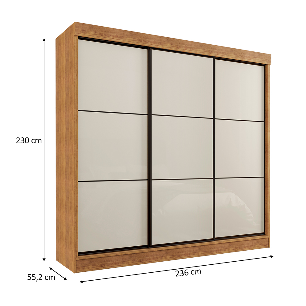 Guarda Roupa Casal 3 Portas de Correr 8 Gavetas Tókio Cedro Areia - Saga Decor