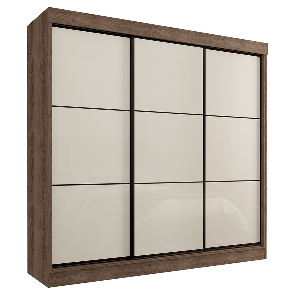Guarda Roupa Casal 3 Portas de Correr 8 Gavetas Tókio Ypê Areia - Saga Decor