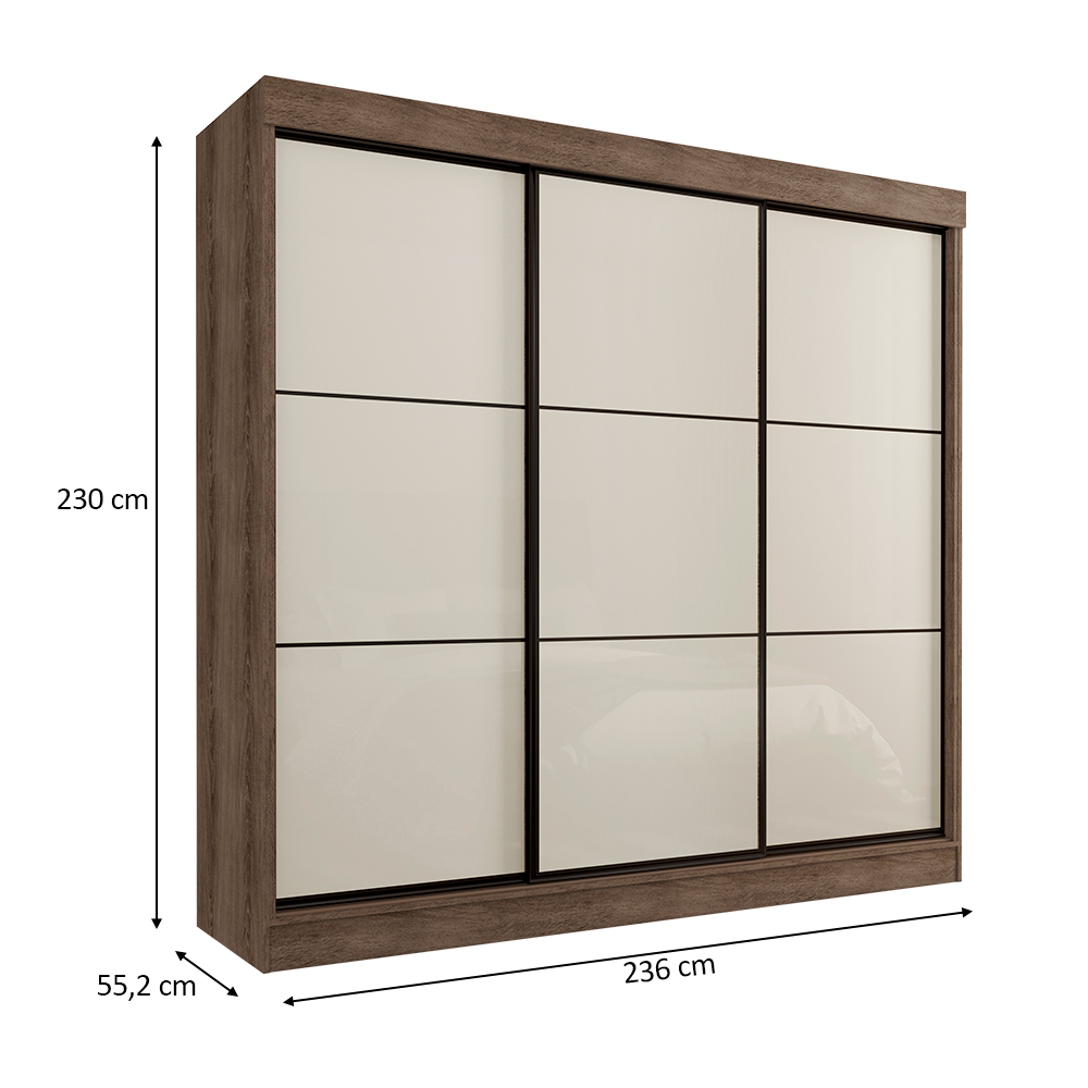 Guarda Roupa Casal 3 Portas de Correr 8 Gavetas Tókio Ypê Areia - Saga Decor