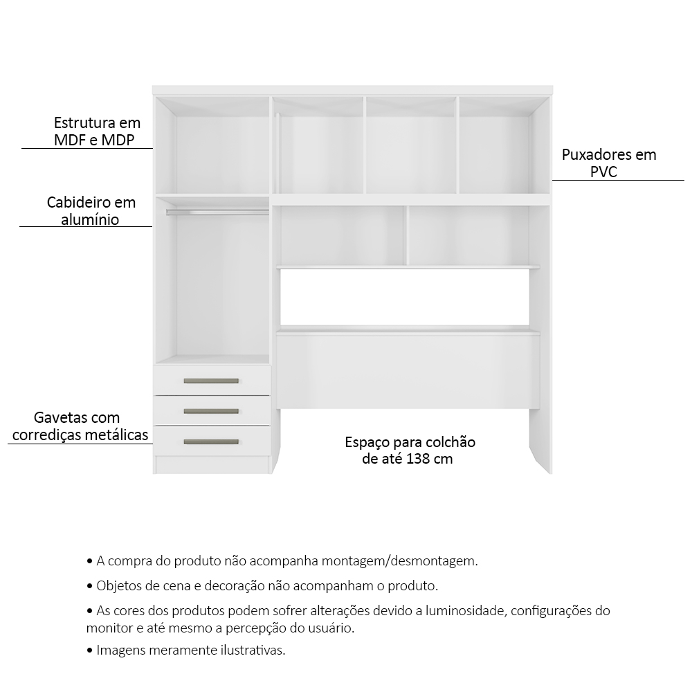 Guarda Roupa Casal 5 Portas 3 Gavetas México Branco - Saga Decor