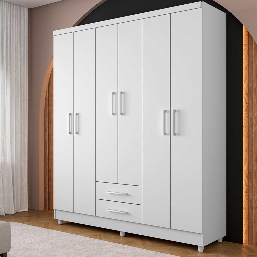 Guarda Roupa Casal 6 Portas 2 Gavetas Monique Branco - Saga Decor