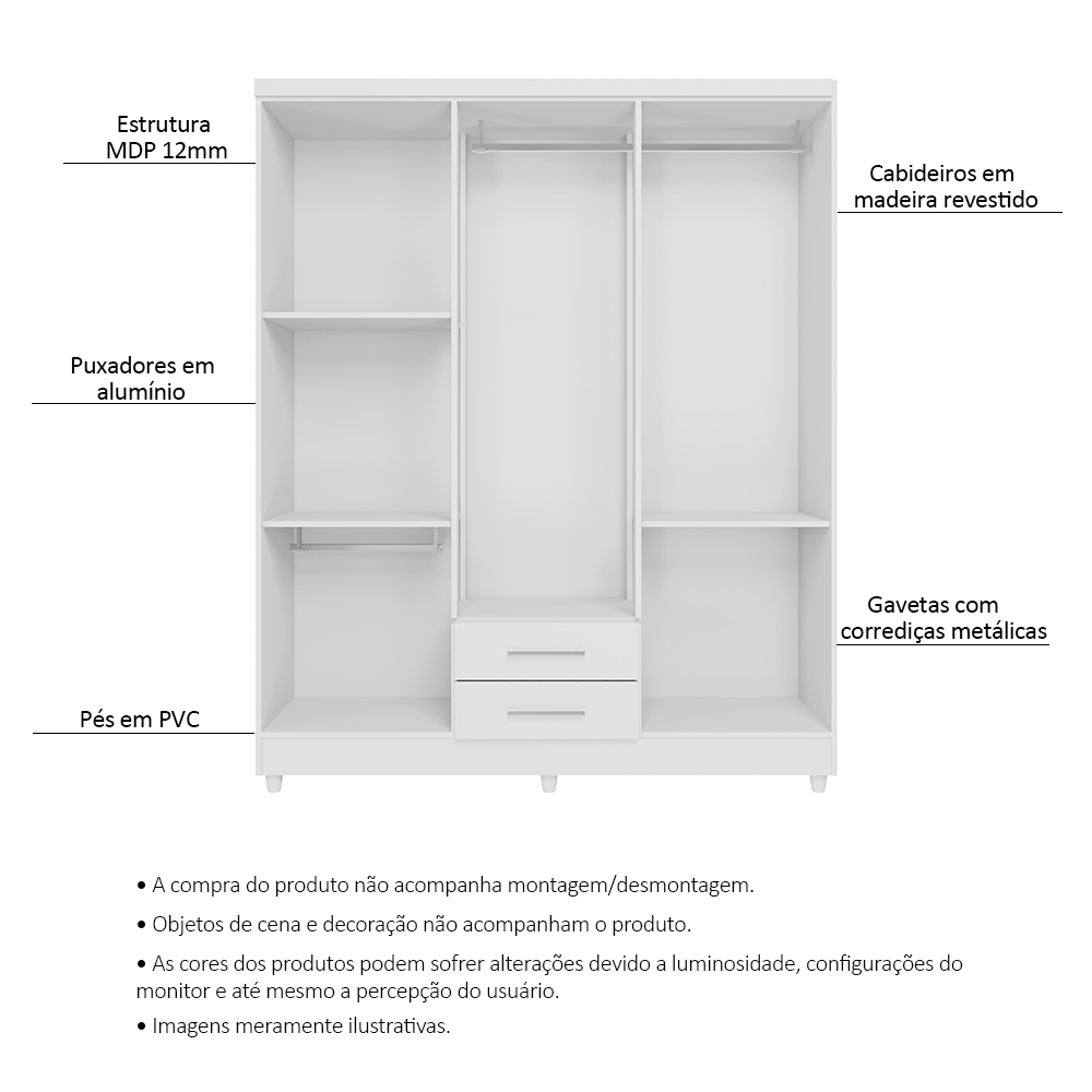 Guarda Roupa Casal 6 Portas 2 Gavetas Monique Branco - Saga Decor