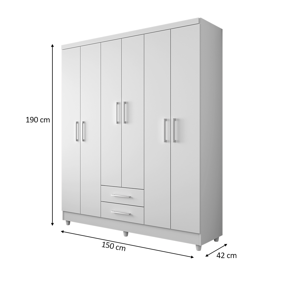 Guarda Roupa Casal 6 Portas 2 Gavetas Monique Branco - Saga Decor