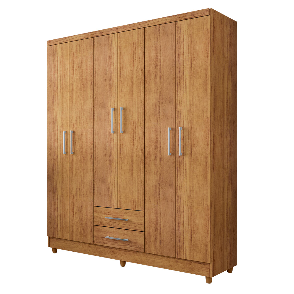Guarda Roupa Casal 6 Portas 2 Gavetas Monique Cedro - Saga Decor