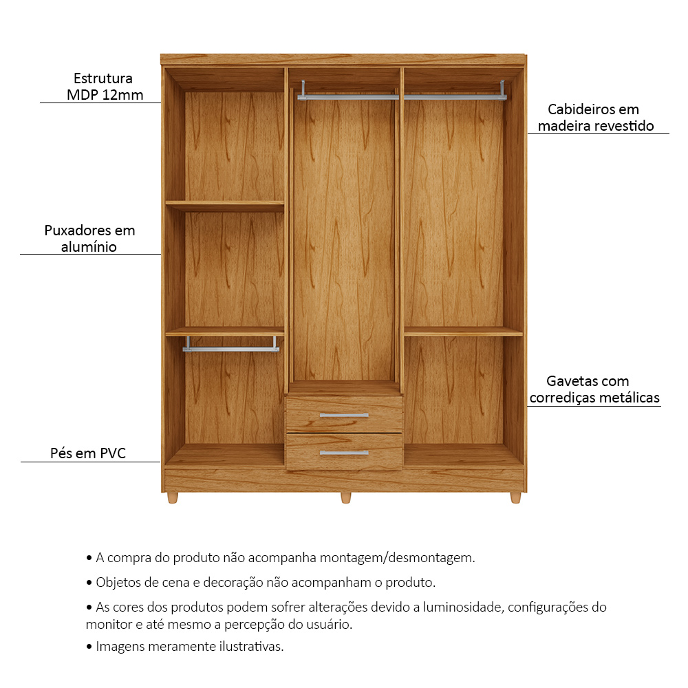 Guarda Roupa Casal 6 Portas 2 Gavetas Monique Cedro - Saga Decor