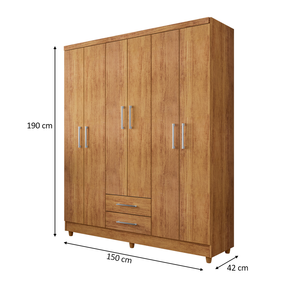 Guarda Roupa Casal 6 Portas 2 Gavetas Monique Cedro - Saga Decor
