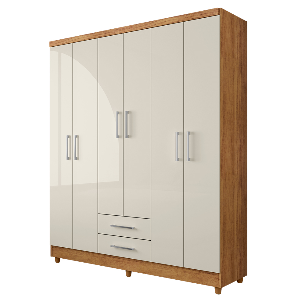Guarda Roupa Casal 6 Portas 2 Gavetas Monique Cedro Areia - Saga Decor