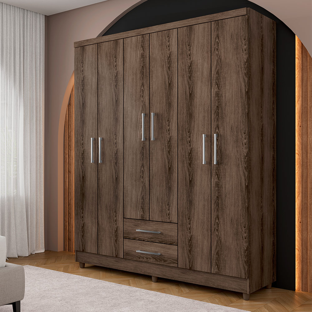 Guarda Roupa Casal 6 Portas 2 Gavetas Monique Ypê - Saga Decor