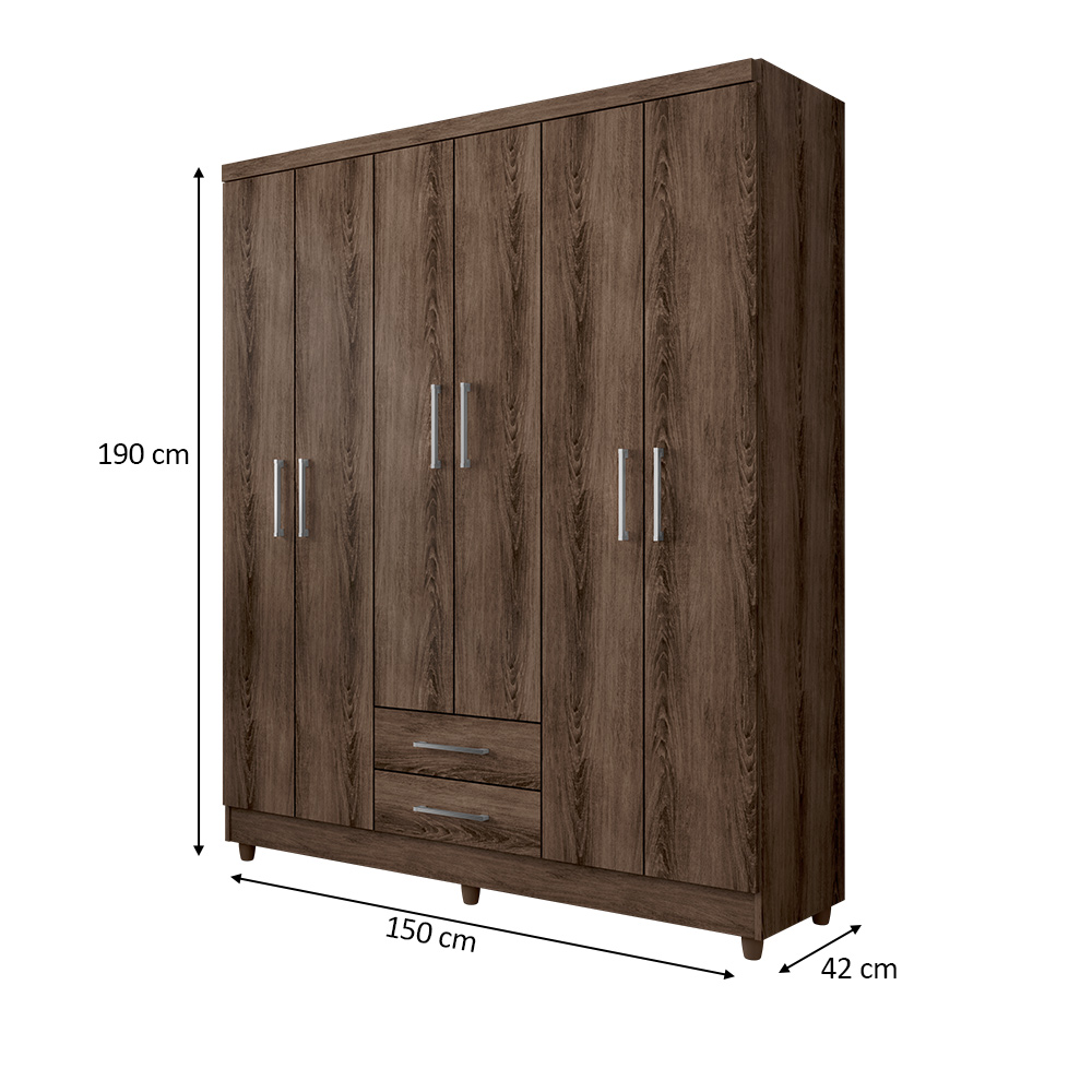 Guarda Roupa Casal 6 Portas 2 Gavetas Monique Ypê - Saga Decor