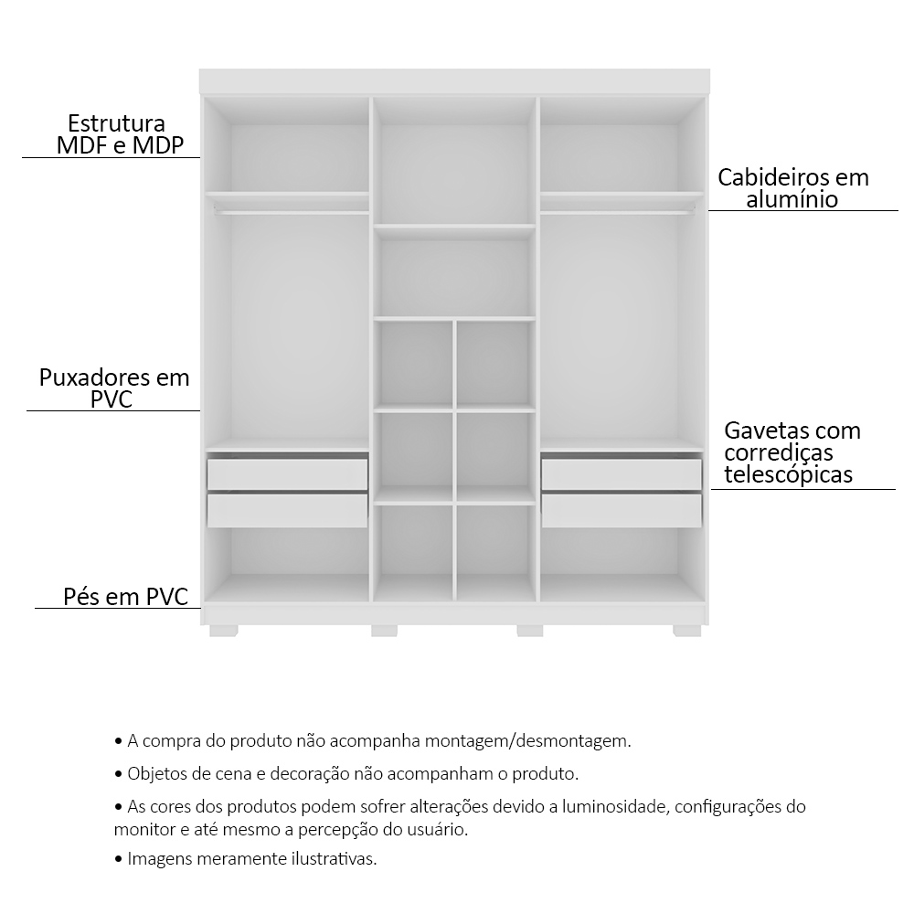Guarda Roupa Casal 6 Portas 4 Gavetas Porto Bello Plus Branco - Saga Decor