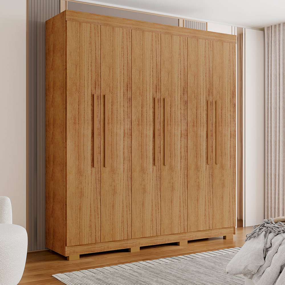 Guarda Roupa Casal 6 Portas 4 Gavetas Porto Bello Plus Cedro - Saga Decor