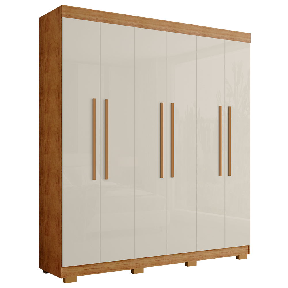 Guarda Roupa Casal 6 Portas 4 Gavetas Porto Bello Plus Cedro Areia - Saga Decor