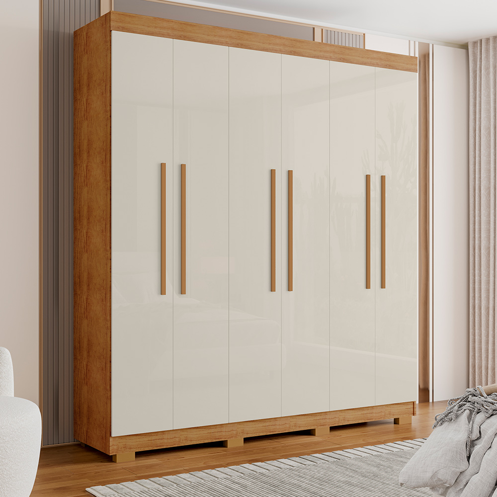 Guarda Roupa Casal 6 Portas 4 Gavetas Porto Bello Plus Cedro Areia - Saga Decor