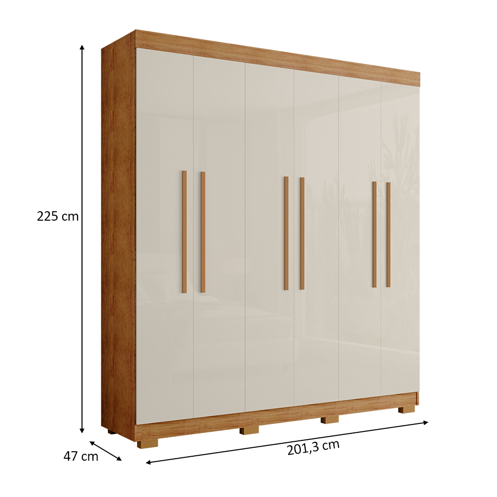Guarda Roupa Casal 6 Portas 4 Gavetas Porto Bello Plus Cedro Areia - Saga Decor