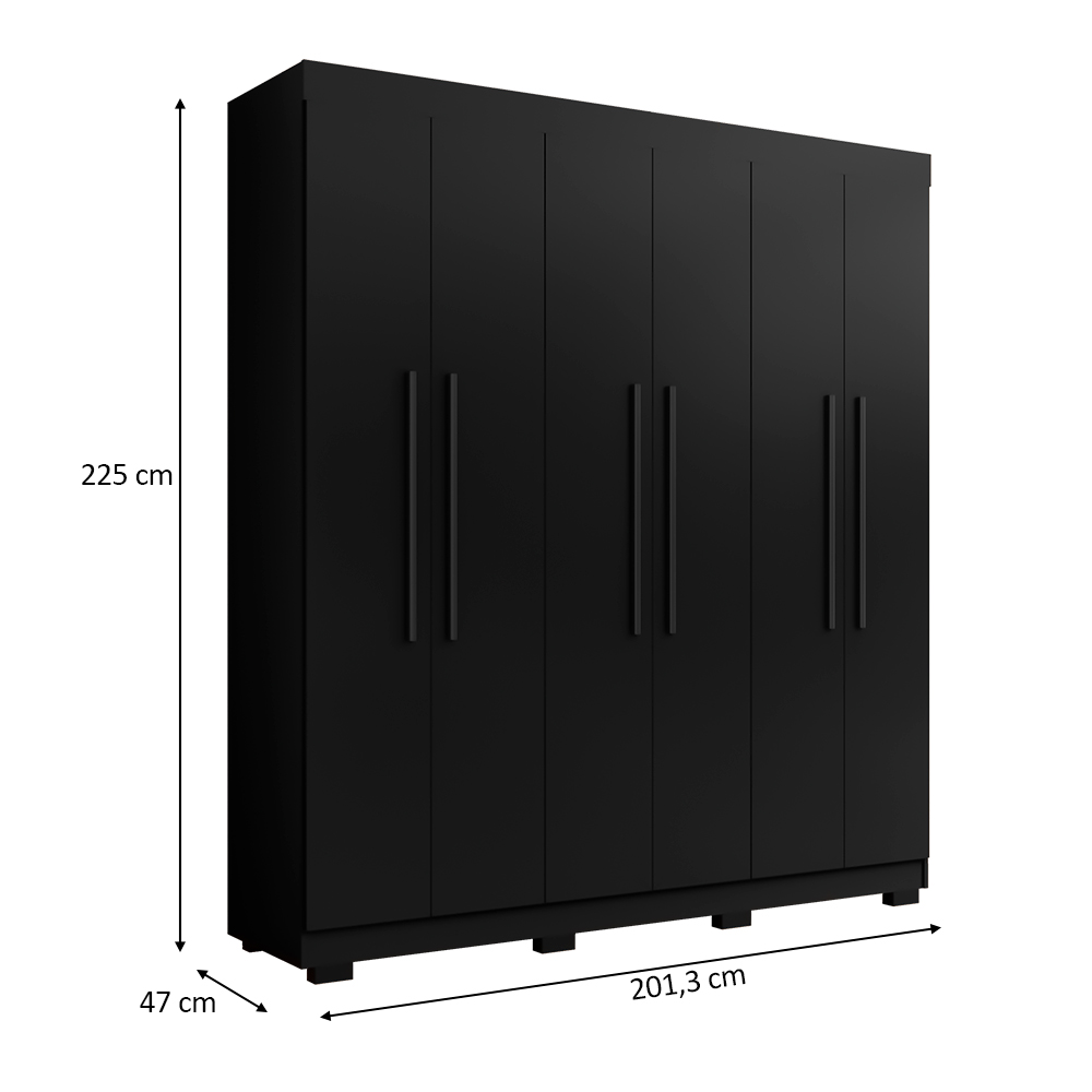 Guarda Roupa Casal 6 Portas 4 Gavetas Porto Bello Plus Preto - Saga Decor