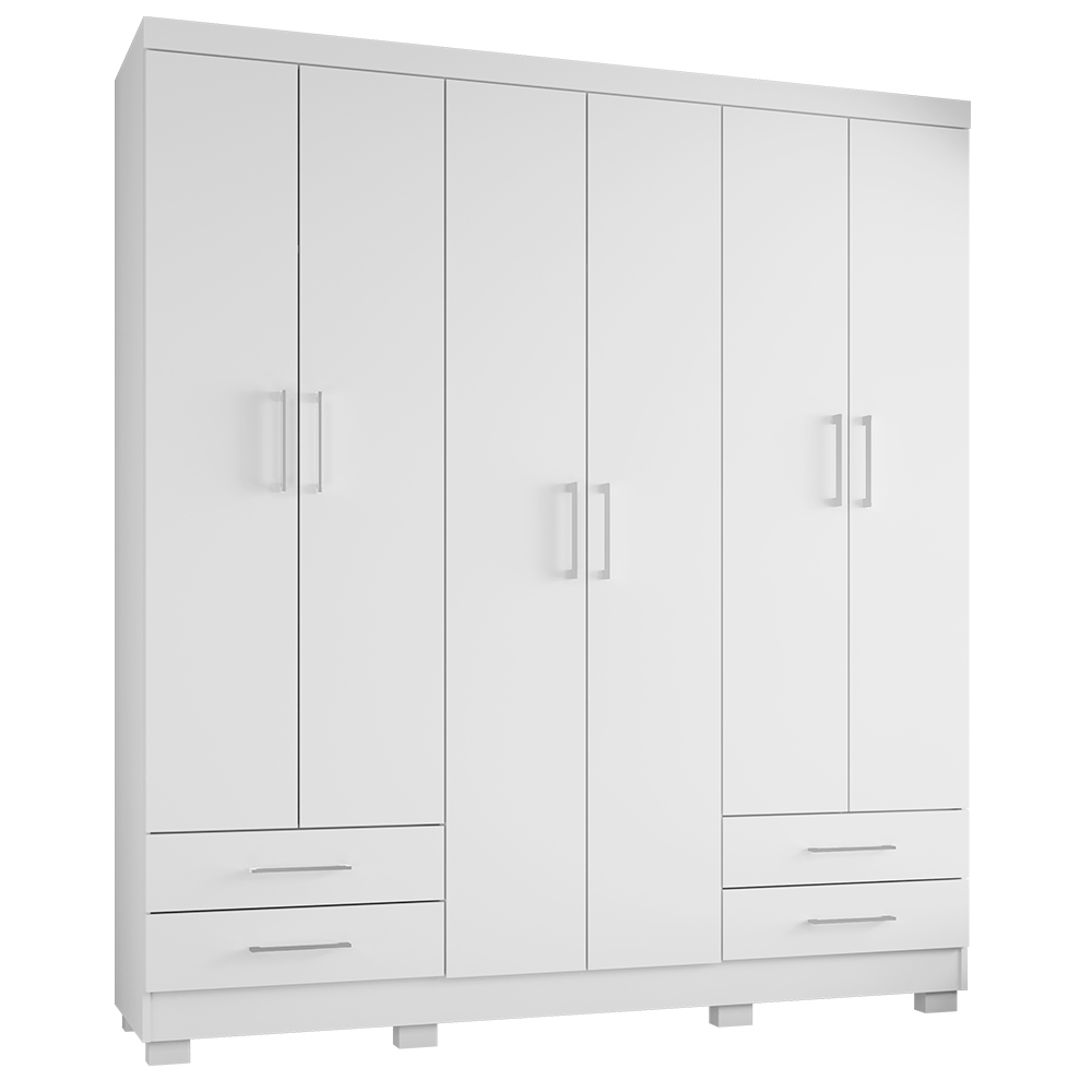Guarda Roupa Casal 6 Portas 4 Gavetas Santiago ll Branco - Saga Decor