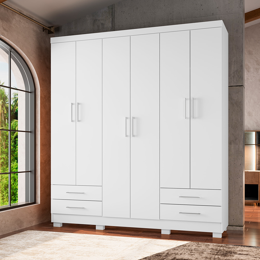Guarda Roupa Casal 6 Portas 4 Gavetas Santiago ll Branco - Saga Decor