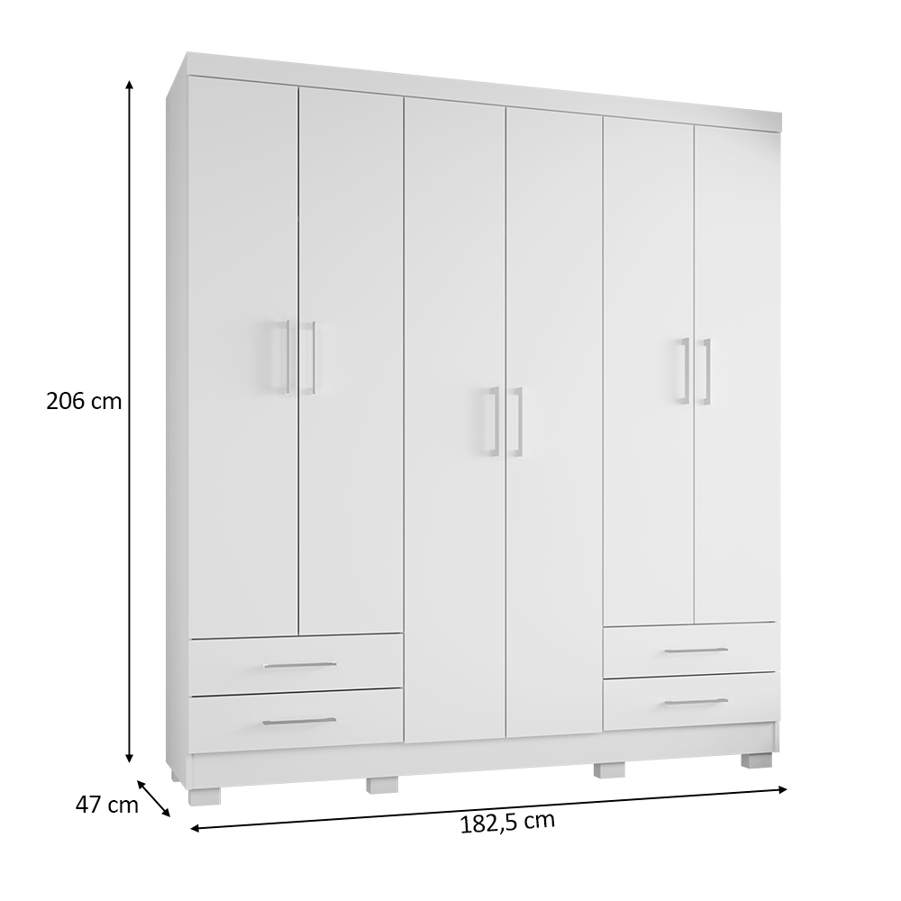 Guarda Roupa Casal 6 Portas 4 Gavetas Santiago ll Branco - Saga Decor