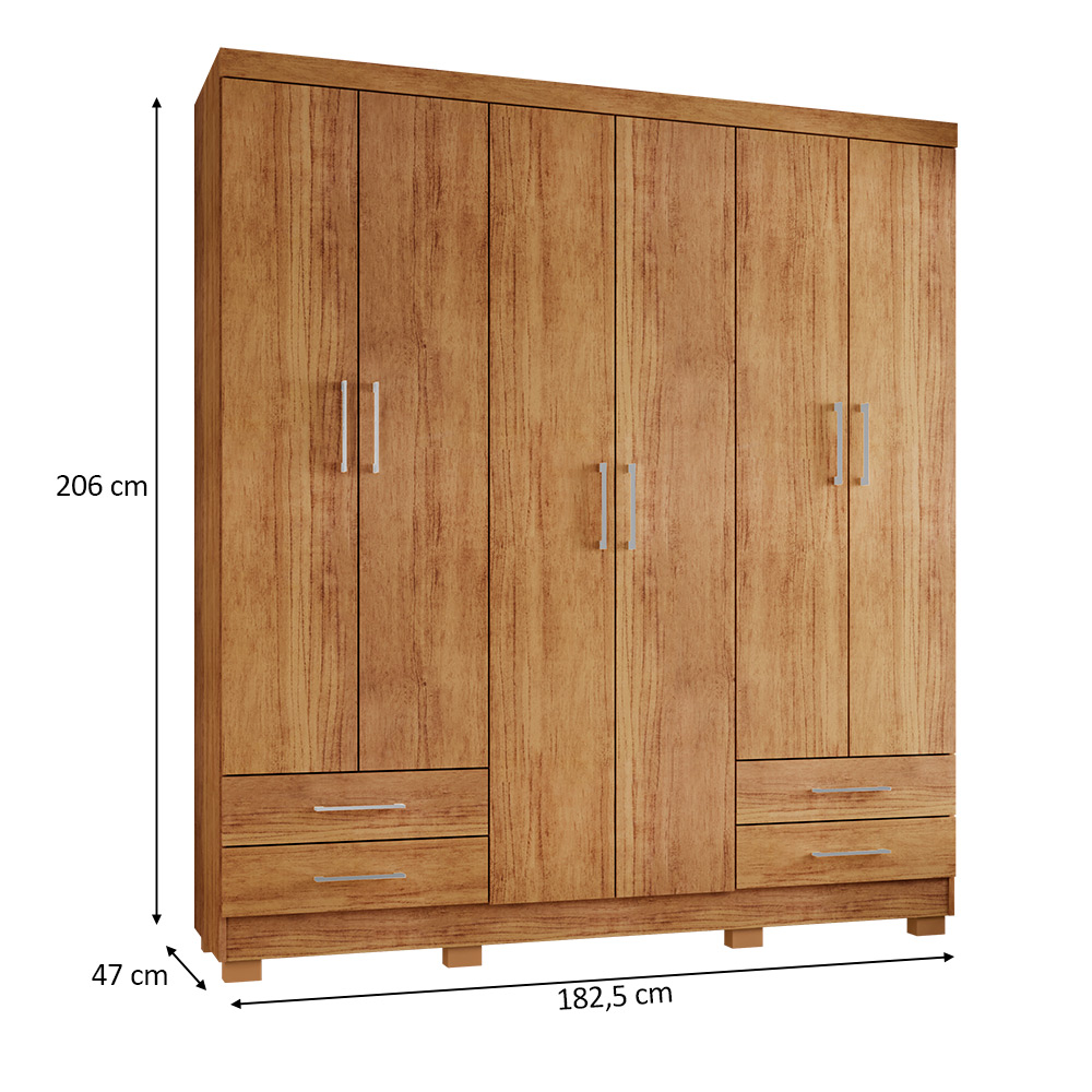 Guarda Roupa Casal 6 Portas 4 Gavetas Santiago ll Cedro - Saga Decor