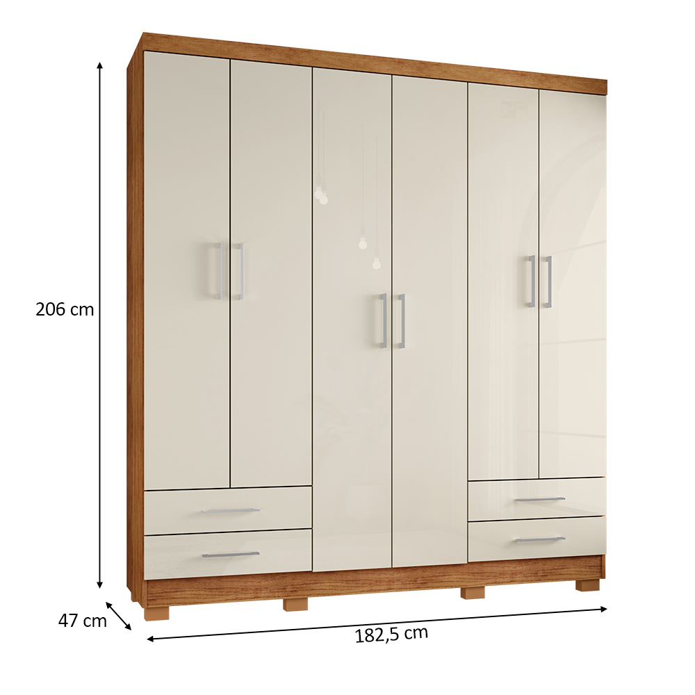 Guarda Roupa Casal 6 Portas 4 Gavetas Santiago ll Cedro Areia - Saga Decor