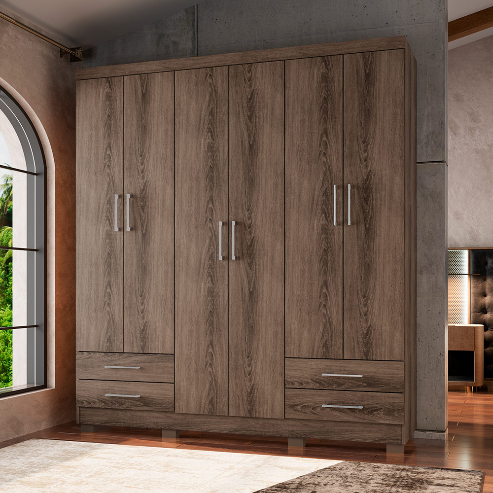 Guarda Roupa Casal 6 Portas 4 Gavetas Santiago ll Ypê - Saga Decor