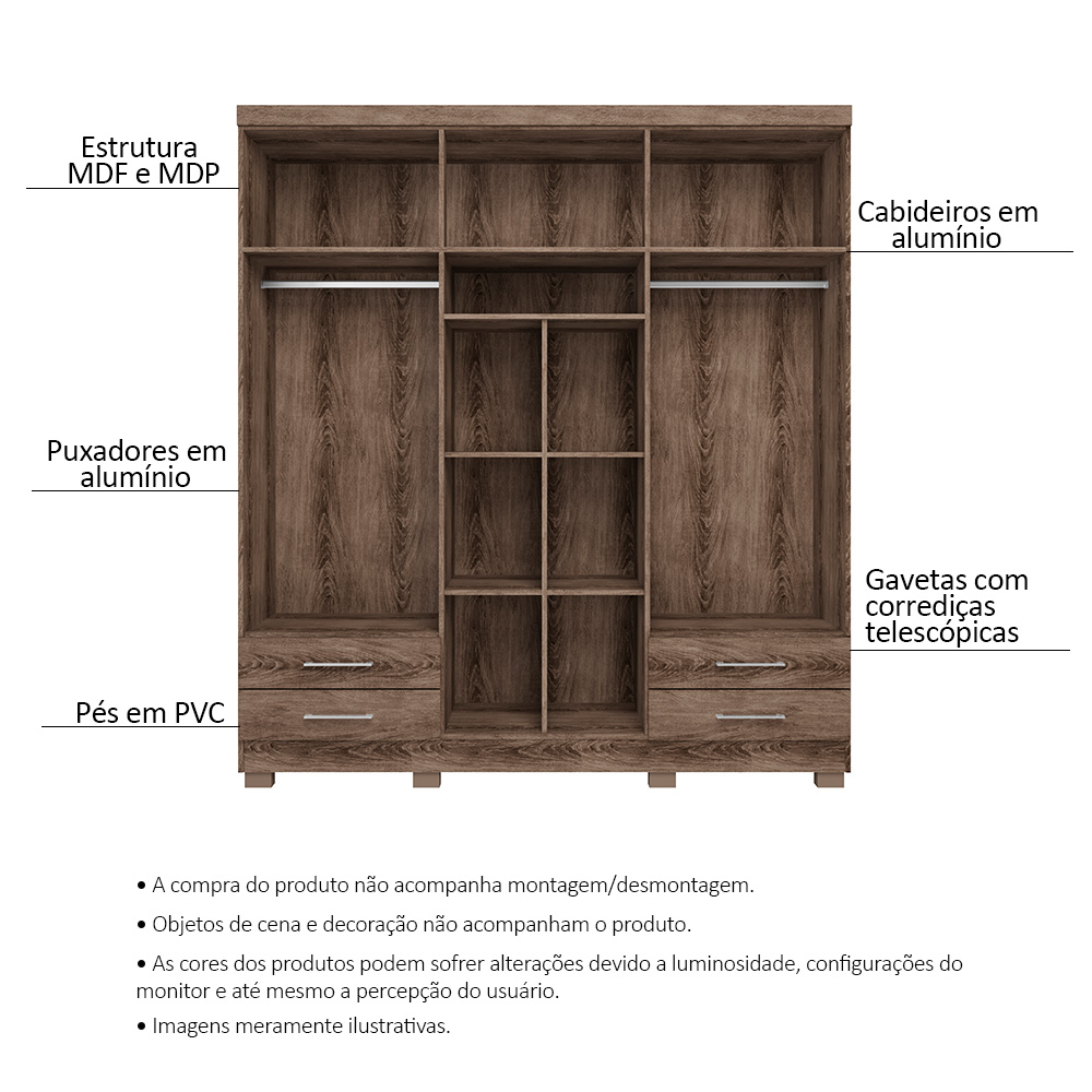 Guarda Roupa Casal 6 Portas 4 Gavetas Santiago ll Ypê - Saga Decor