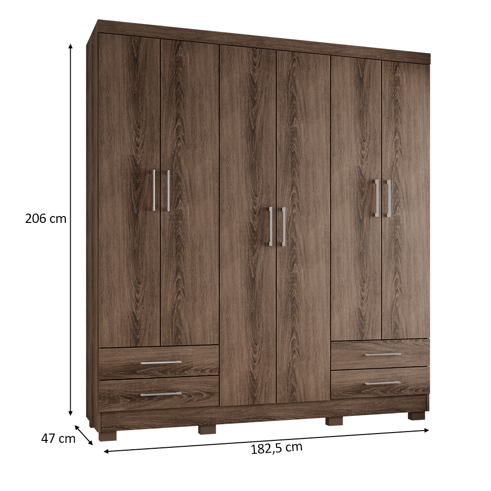Guarda Roupa Casal 6 Portas 4 Gavetas Santiago ll Ypê - Saga Decor