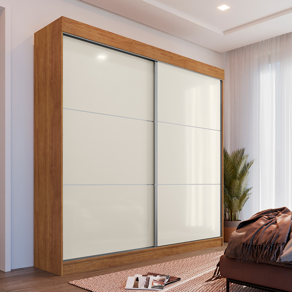Guarda Roupa Casal Flex 2 Portas Deslizante 4 Gavetas Montes Claros Cedro Areia - Saga Decor
