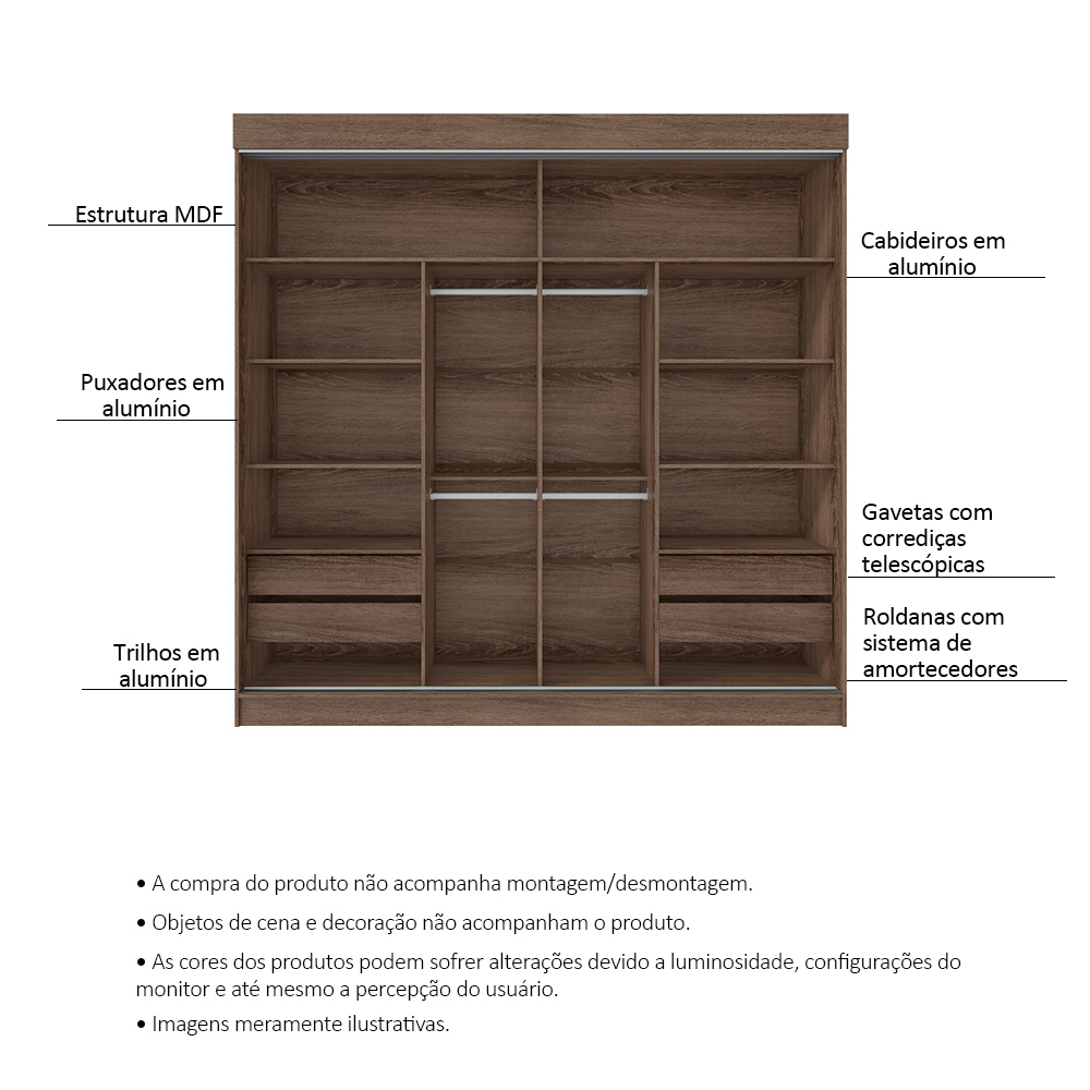 Guarda Roupa Casal Flex 2 Portas Deslizante 4 Gavetas Montes Claros Ypê Areia - Saga Decor