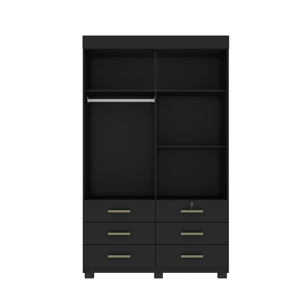 Guarda Roupa Solteiro 2 Portas 6 Gavetas Búzios Preto - Saga Decor