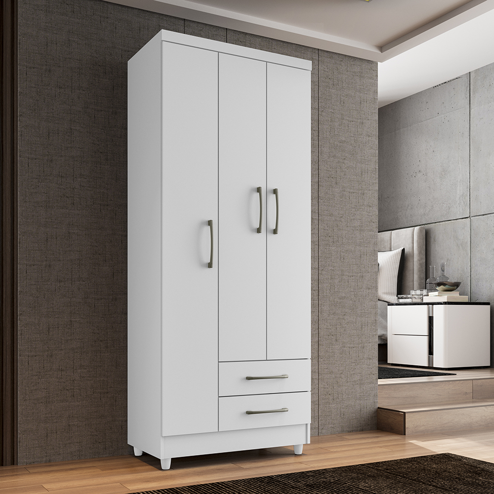 Guarda Roupa Solteiro Barcelona 3 Portas 2 Gavetas Branco - Saga Decor