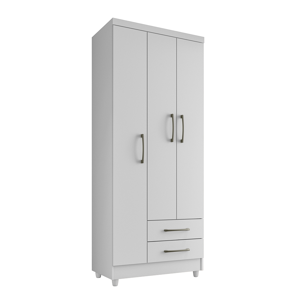 Guarda Roupa Solteiro Barcelona 3 Portas 2 Gavetas Branco - Saga Decor