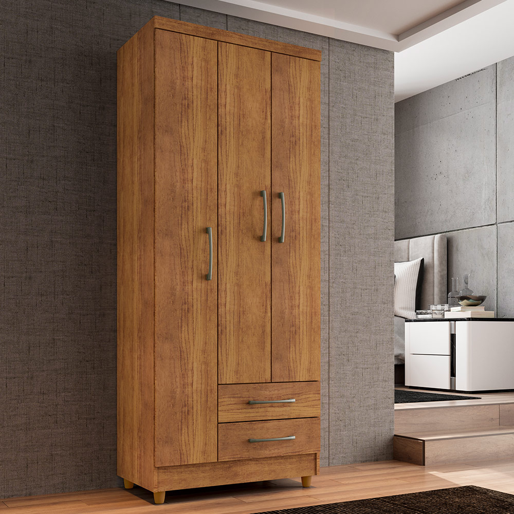 Guarda Roupa Solteiro Barcelona 3 Portas 2 Gavetas Cedro - Saga Decor