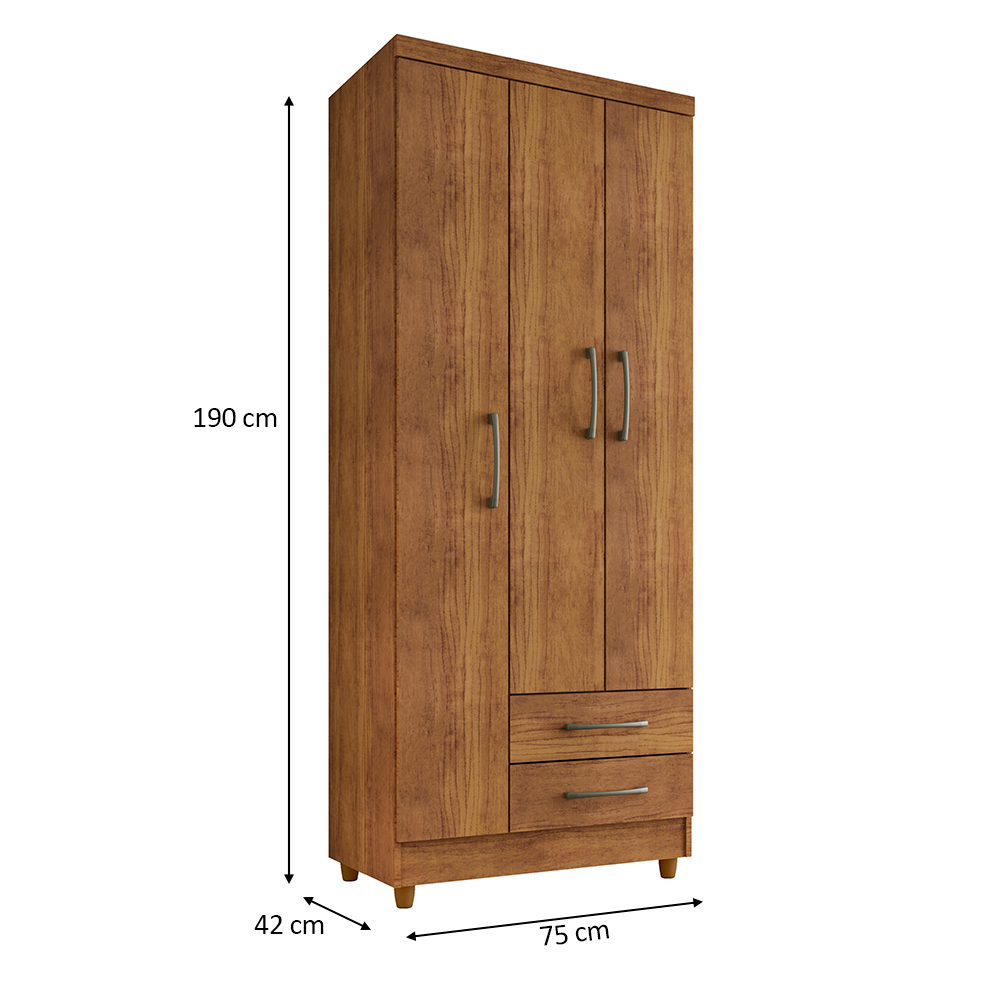 Guarda Roupa Solteiro Barcelona 3 Portas 2 Gavetas Cedro - Saga Decor