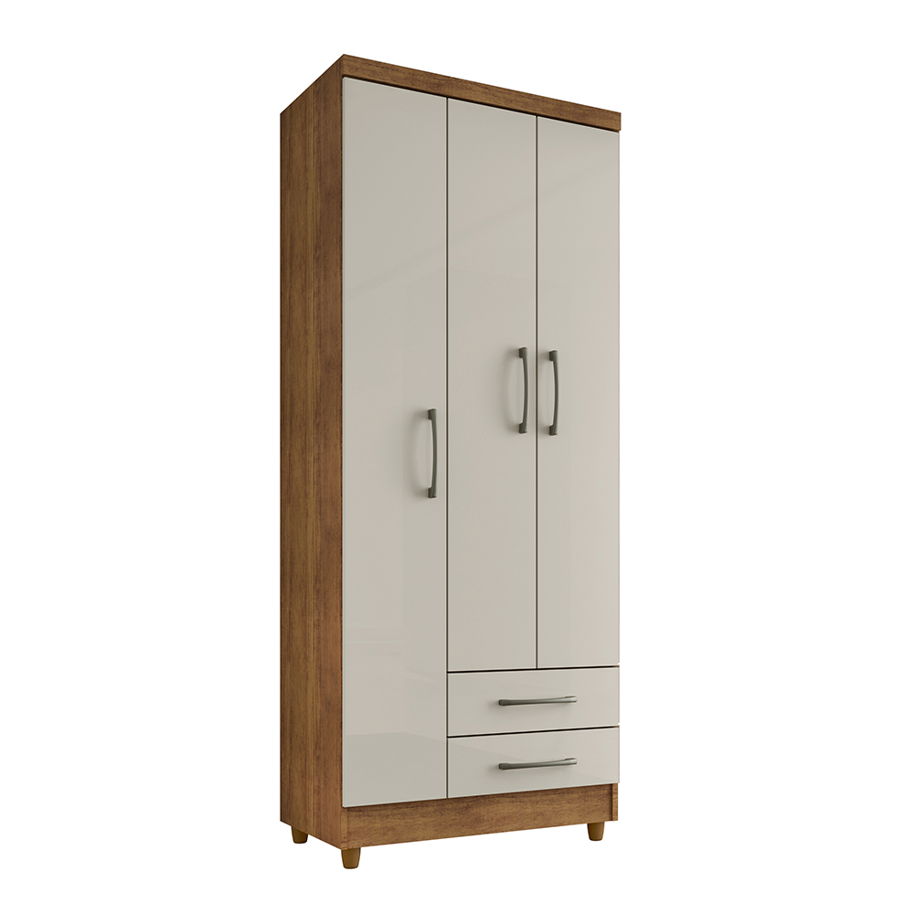 Guarda Roupa Solteiro Barcelona 3 Portas 2 Gavetas Cedro Areia - Saga Decor