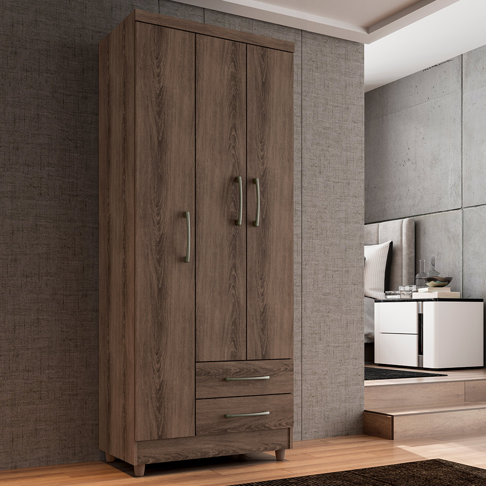 Guarda Roupa Solteiro Barcelona 3 Portas 2 Gavetas Ypê - Saga Decor