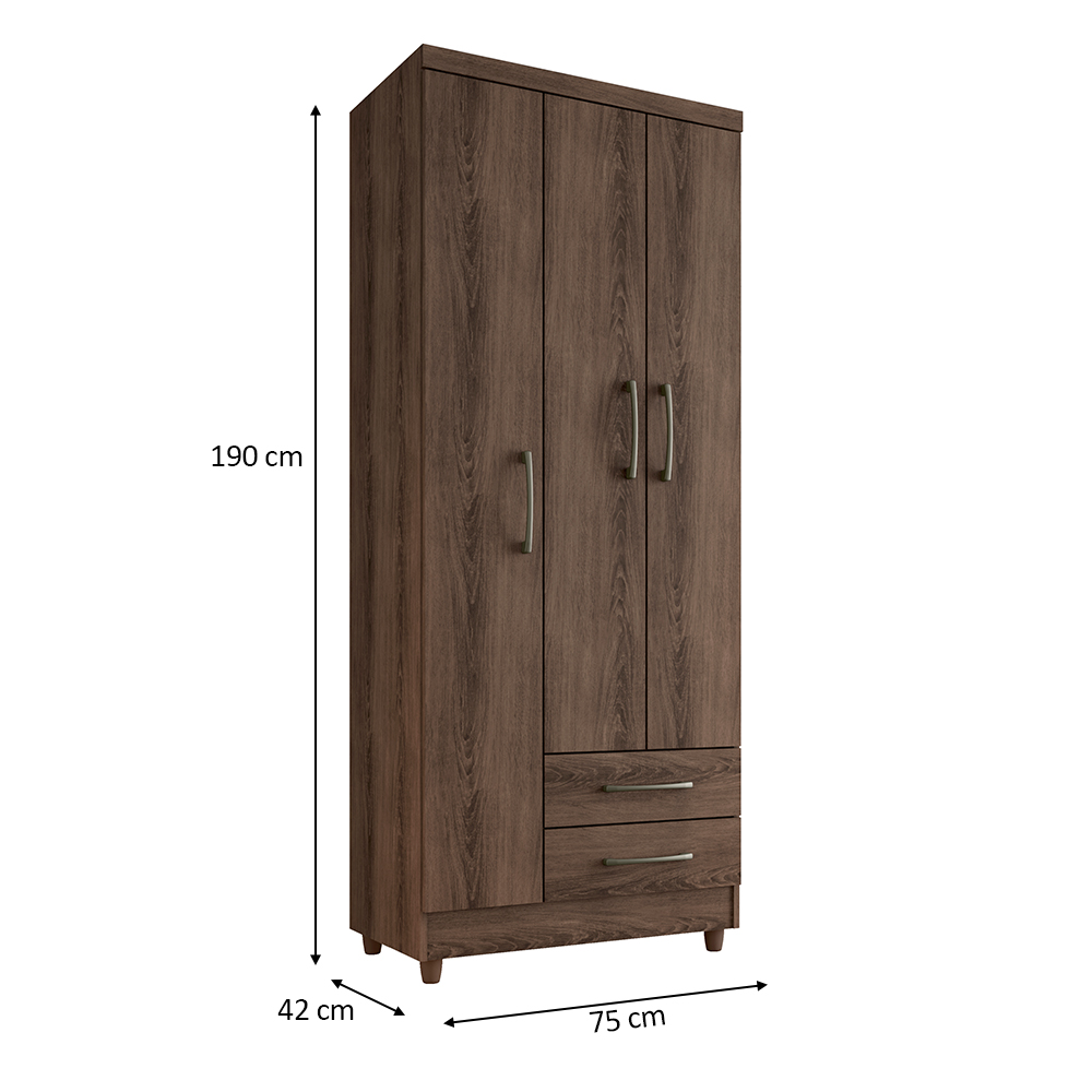 Guarda Roupa Solteiro Barcelona 3 Portas 2 Gavetas Ypê - Saga Decor