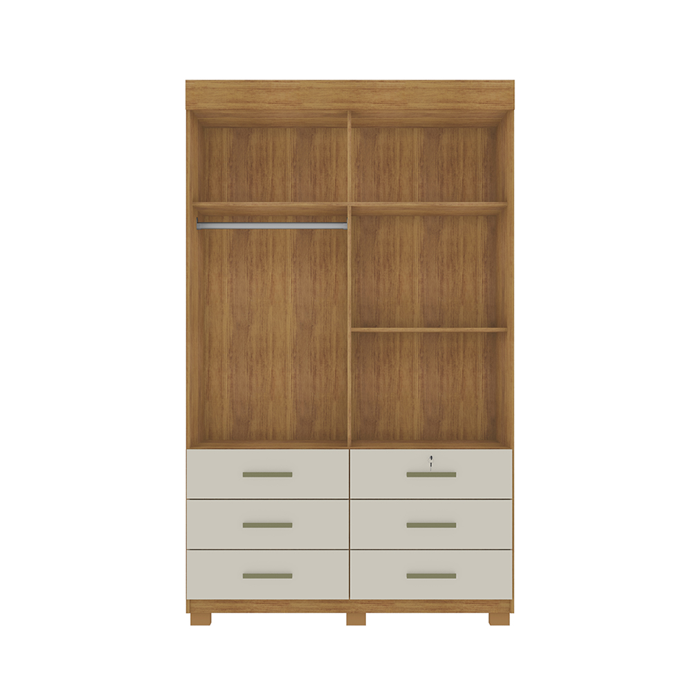 Guarda Roupa Solteiro Flex 2 Portas 6 Gavetas Búzios Cedro Areia - Saga Decor
