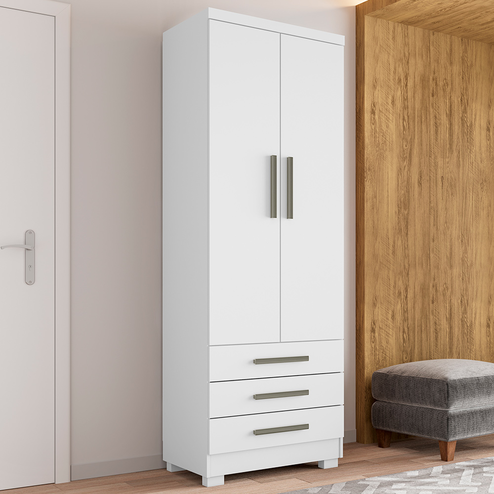 Guarda Roupa Solteiro Floripa 2 Portas 3 Gavetas Branco - Saga Decor