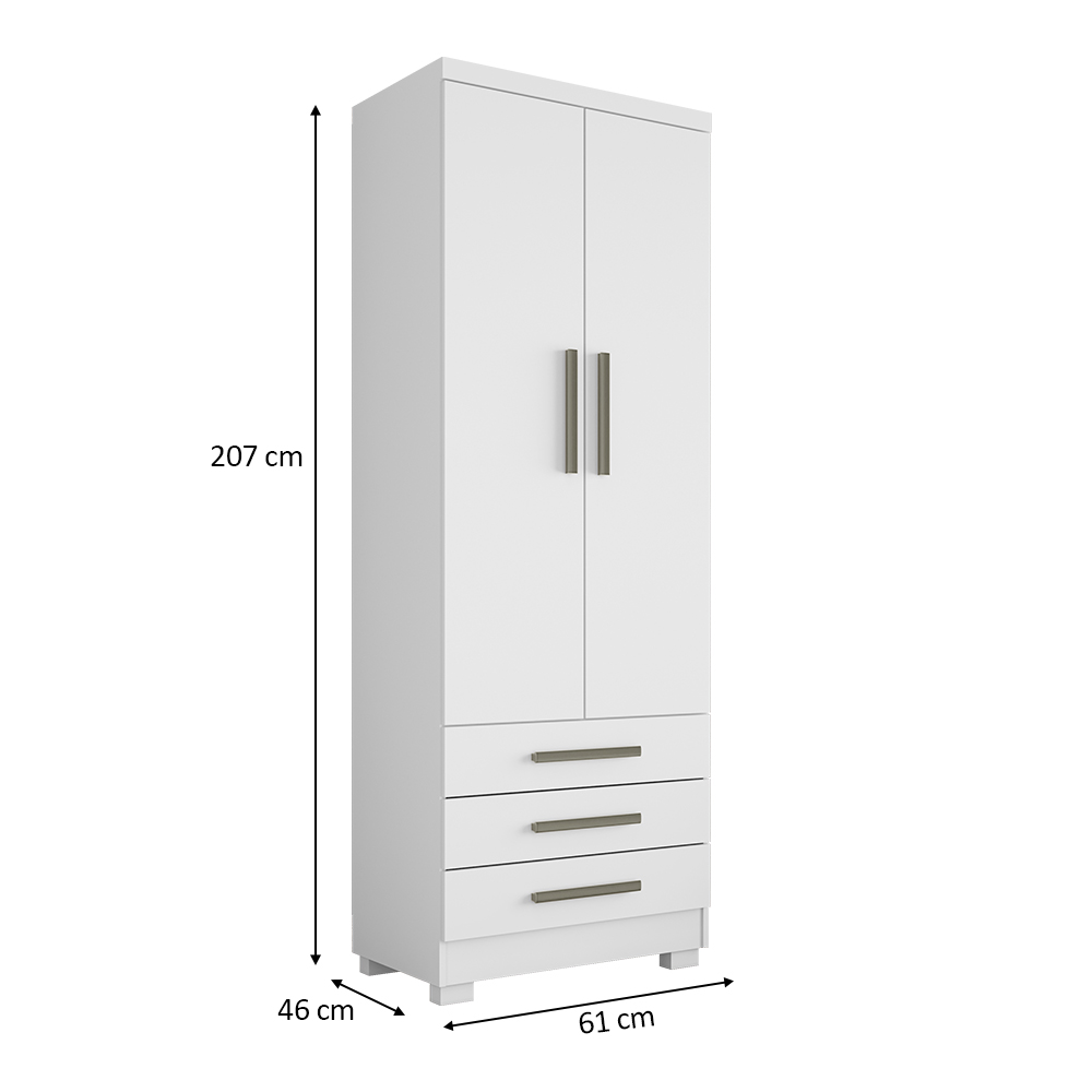 Guarda Roupa Solteiro Floripa 2 Portas 3 Gavetas Branco - Saga Decor