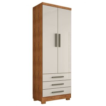 Guarda Roupa Solteiro Floripa 2 Portas 3 Gavetas Cedro Areia - Saga Decor