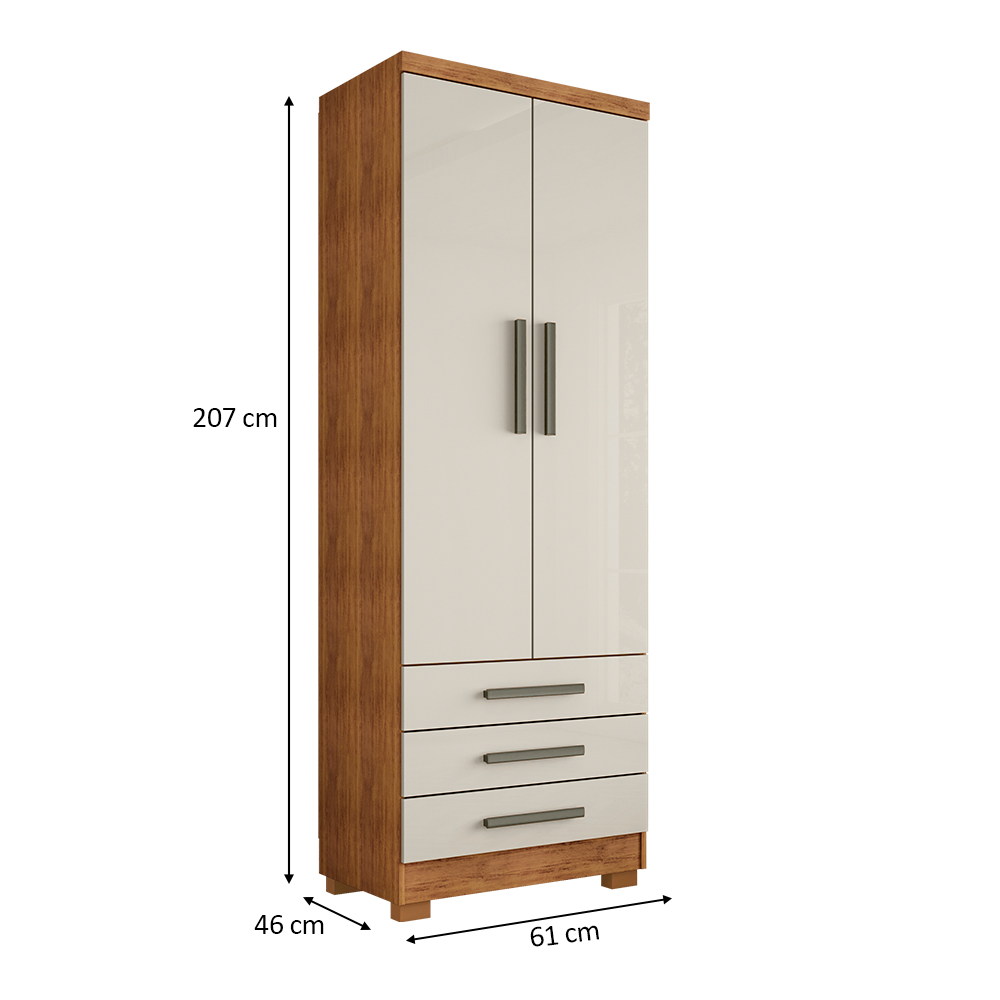 Guarda Roupa Solteiro Floripa 2 Portas 3 Gavetas Cedro Areia - Saga Decor