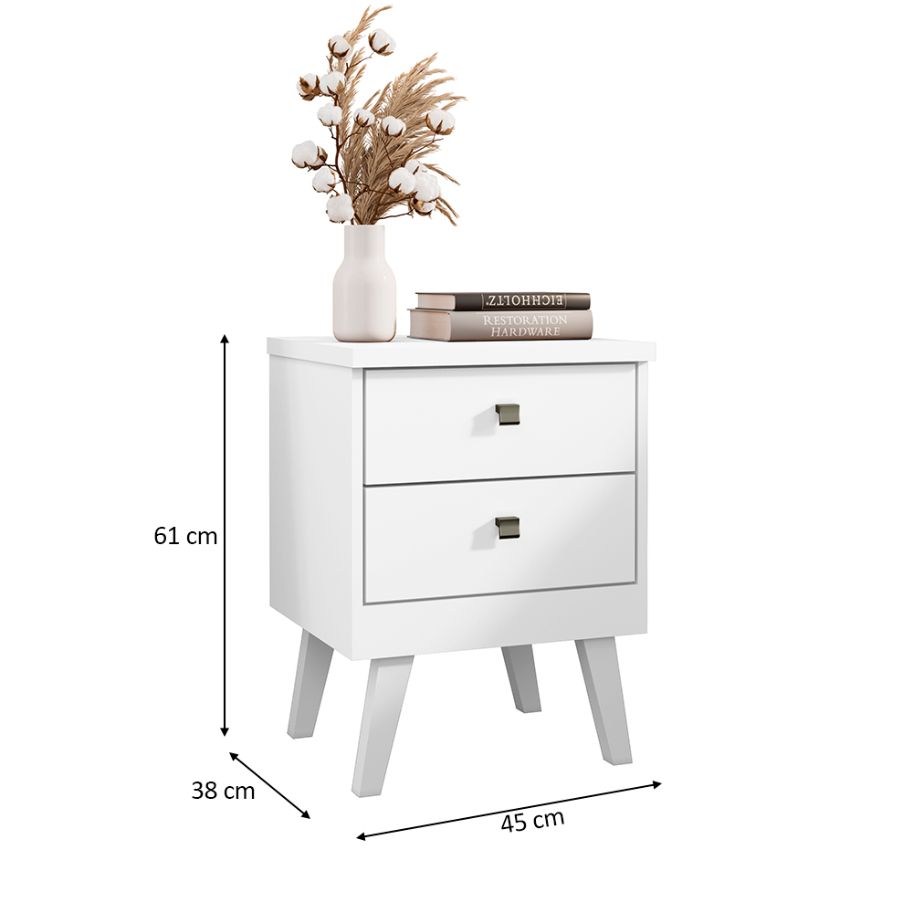 Mesa de Cabeceira 2 Gavetas Thor Branco - Saga Decor
