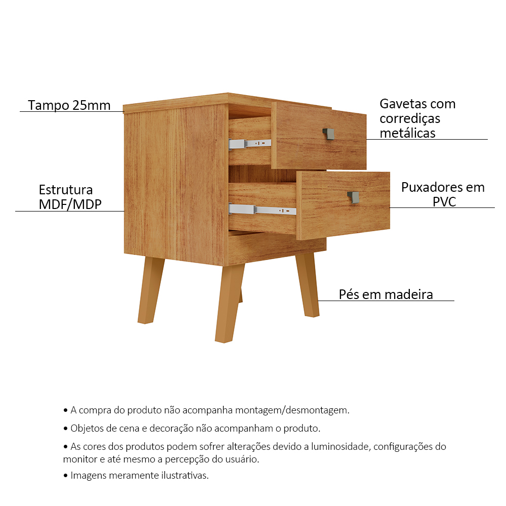 Mesa de Cabeceira 2 Gavetas Thor Cedro - Saga Decor