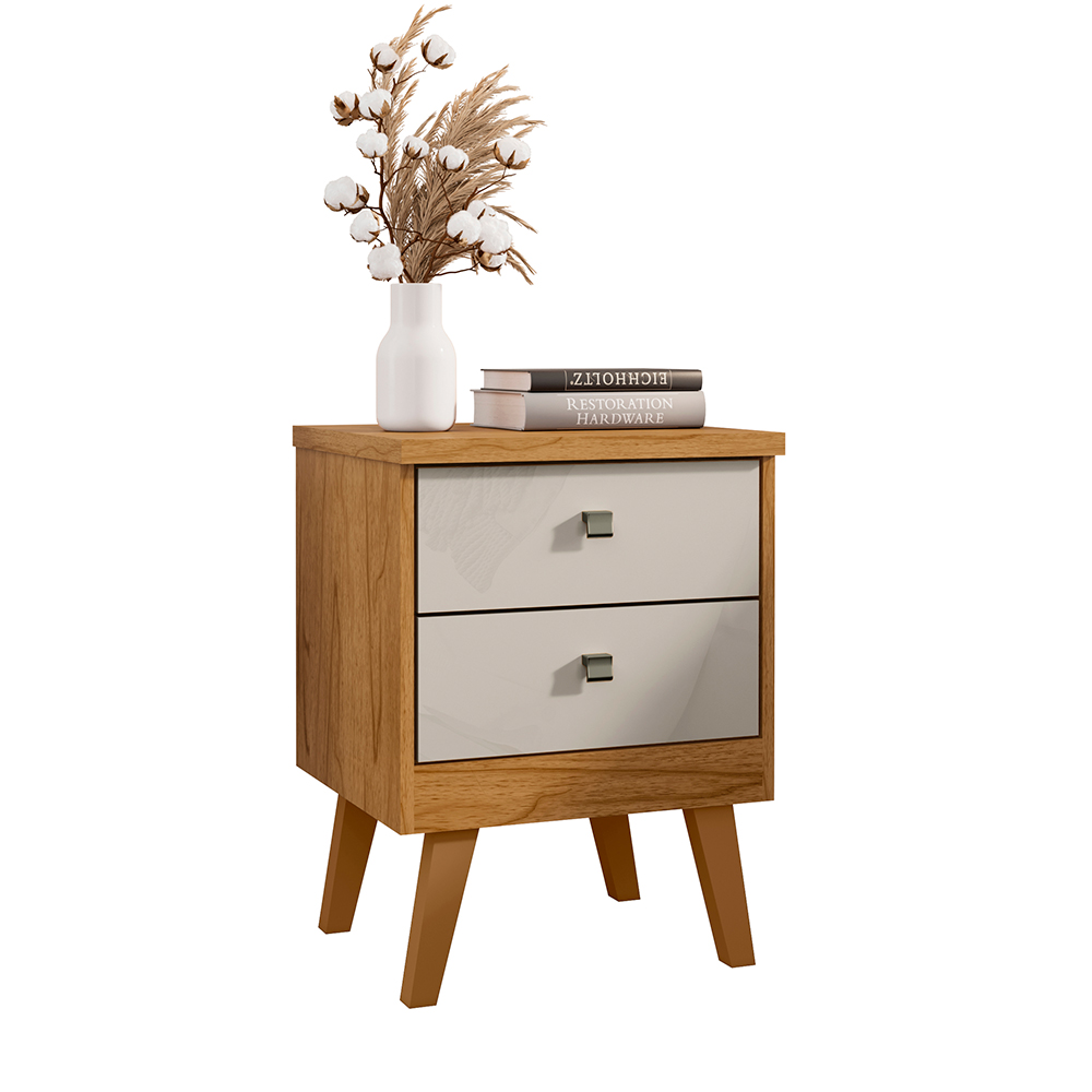 Mesa de Cabeceira 2 Gavetas Thor Cedro Areia - Saga Decor