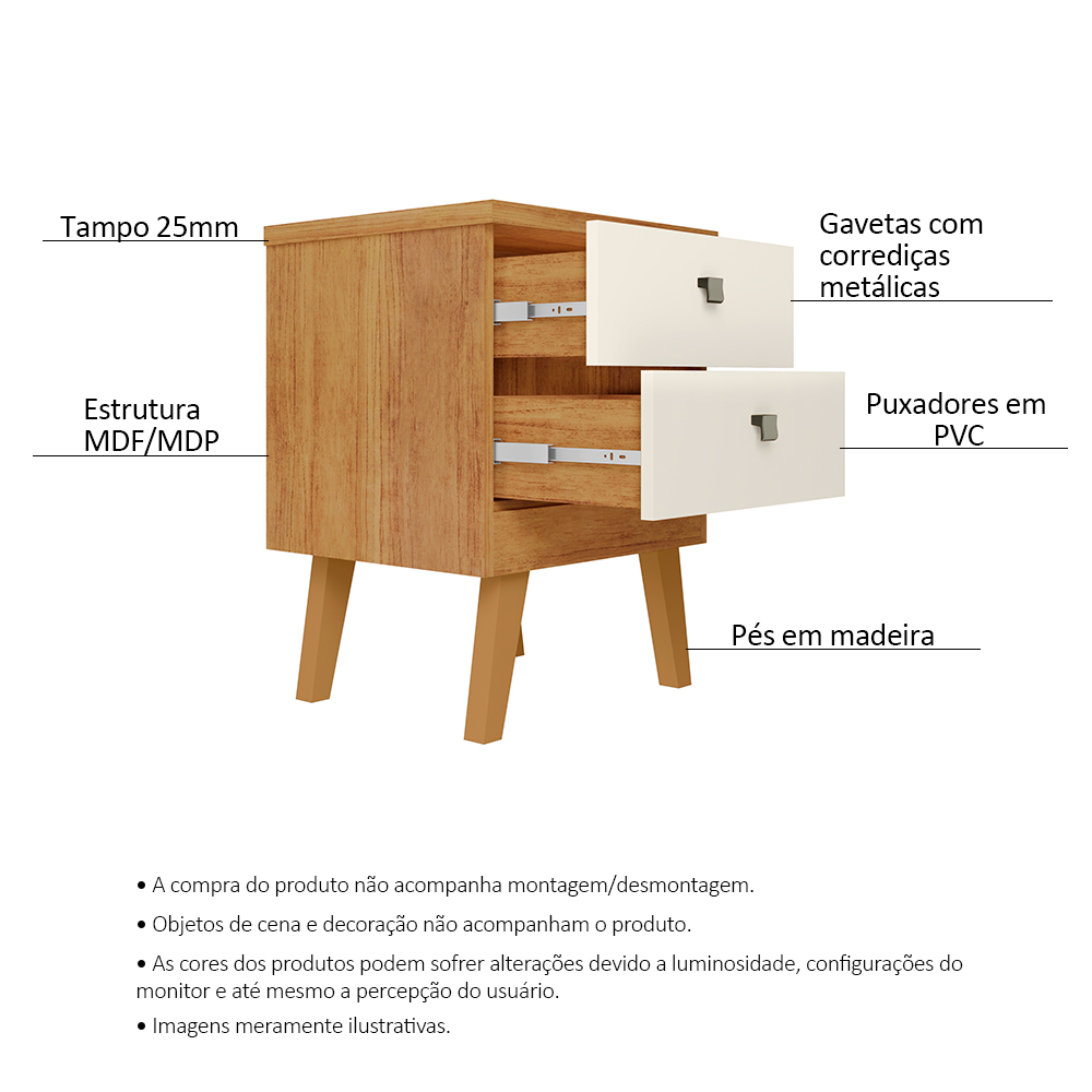Mesa de Cabeceira 2 Gavetas Thor Cedro Areia - Saga Decor